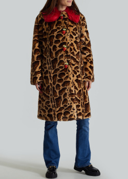 Леопардовая шуба Dolce&Gabbana с контрастным воротником, фото